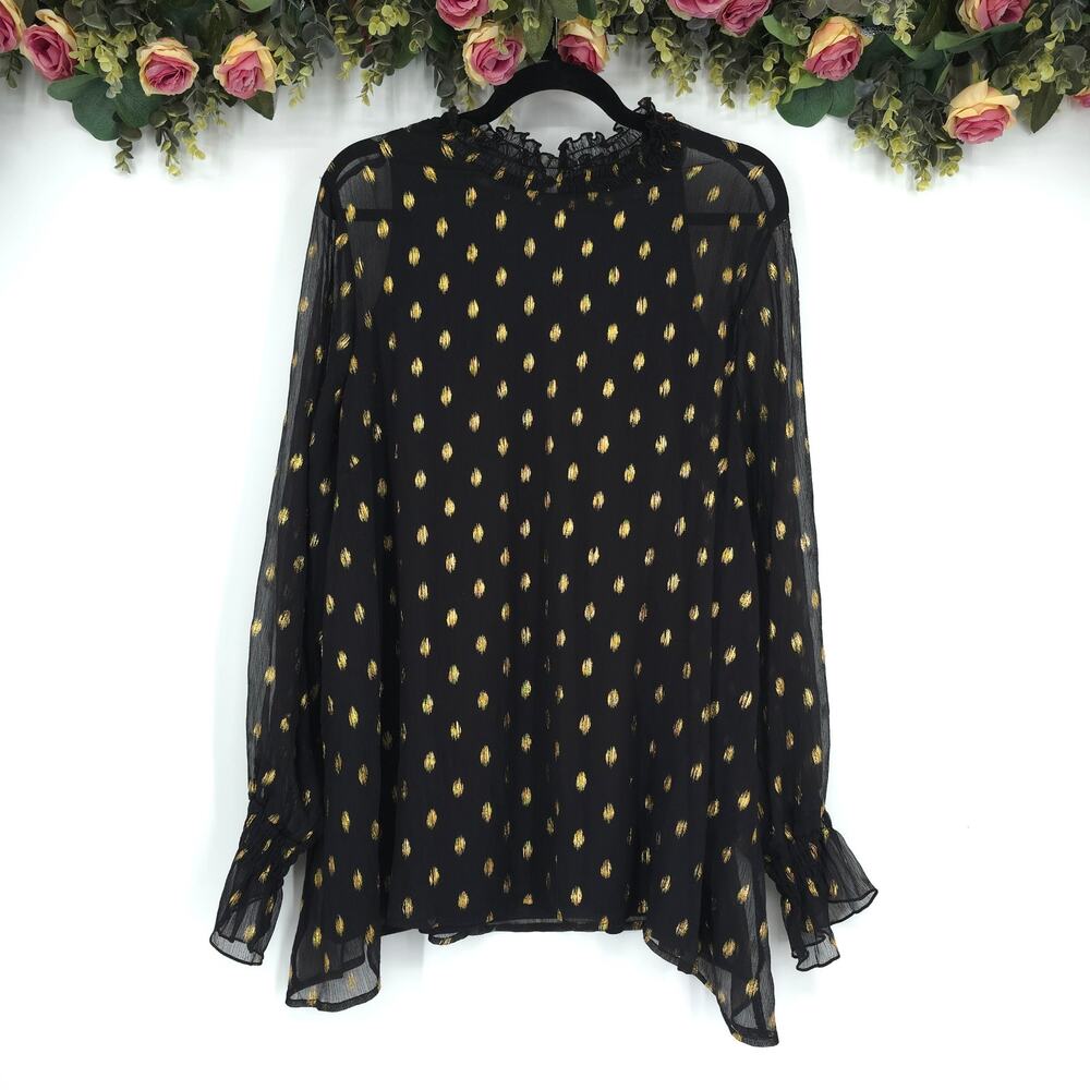 Lane Bryant Black and Gold Mock Neck Long Sleeve Blouse Size 24